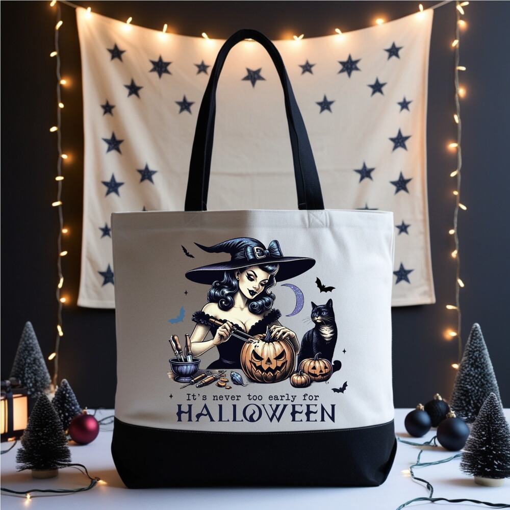 Never Too Early for Halloween Pinup Witch Tote Bag - Picture 4 of 4
